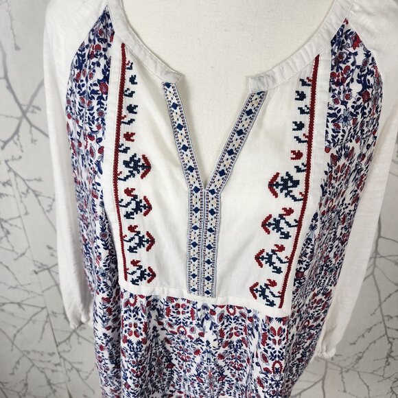 Vintage American Cross Stitch Floral Print Peasant Blouse - Picture 2 of 5